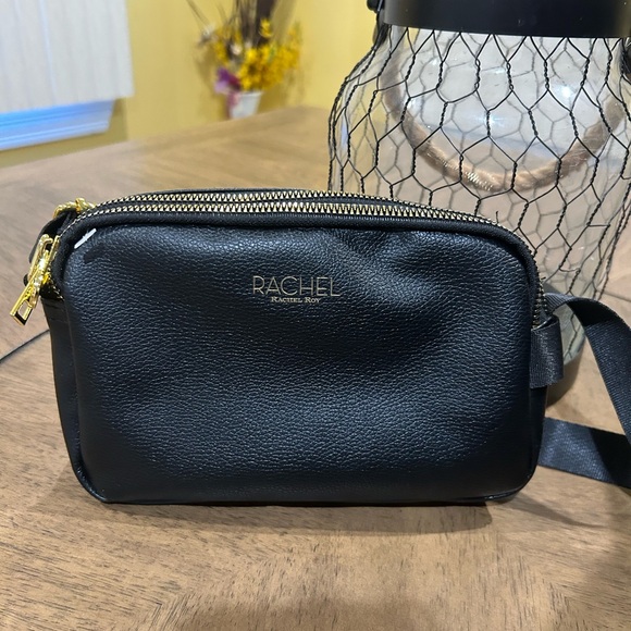 RACHEL Rachel Roy Black Crossbody Bag with Gold Hardware, NWOT, Double Zipper - Picture 4 of 11